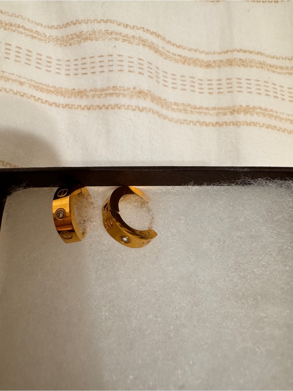 Gold Tone Hoop Earrings with Crystal Accent - Picture 3 of 5